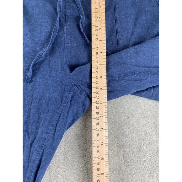 Liz Claiborne Womens Blue Linen Blend Wide Leg Crop Pants Sz M Drawstring Waist - Picture 9 of 11